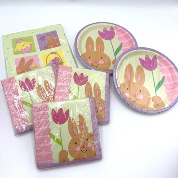 Party Creations Vintage Bunny’s Day Out paper products plates napkins Easter Spr - Picture 1 of 7